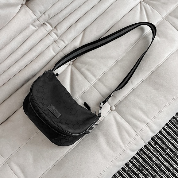 Rare Gucci Black Monogram Guccissima Belt Shoulder Bag Italy - Picture 5 of 14